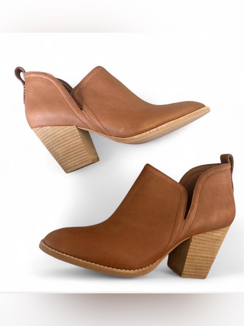 New Jeffrey Campbell Rosalee Women's Tan Leather Slip-On Block Heel Ankle Boots